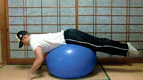 バランスボールを使った背筋運動